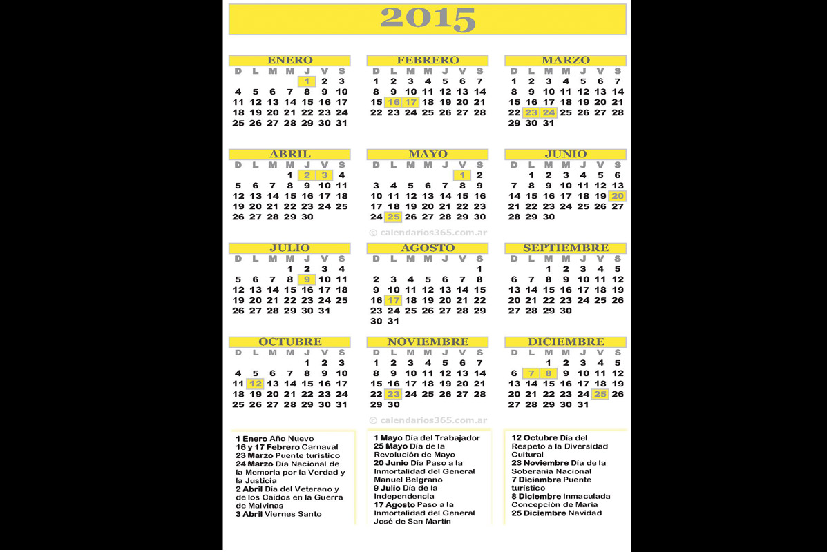 Calendario 2015: fechas a tener en cuenta