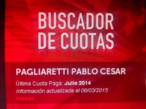 Capturas de  pantalla del buscador de cuotas del club. Fuente Mov. Faustino González.