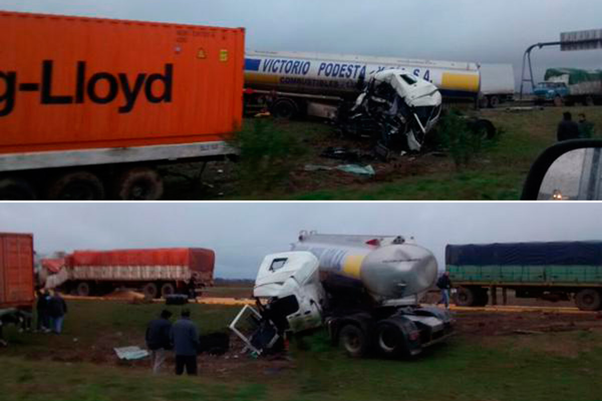 Cuatro camiones chocaron en la autopista Rosario-Córdoba