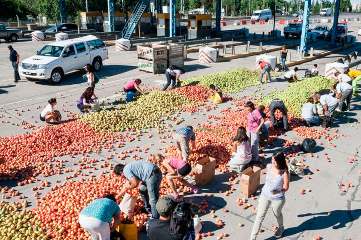 Río Negro: productores arrojan toneladas de frutas a la ruta