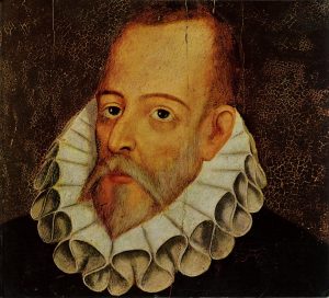 TPG108073 Portrait of Miguel de Cervantes y Saavedra (1547-1615) by Jauregui y Aguilar, Juan de (c.1566-1641); Private Collection; Spanish,  out of copyright