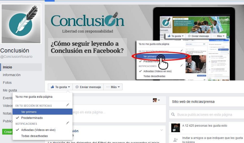 ¿Cómo seguir leyendo www.conclusion.com.ar en Facebook?