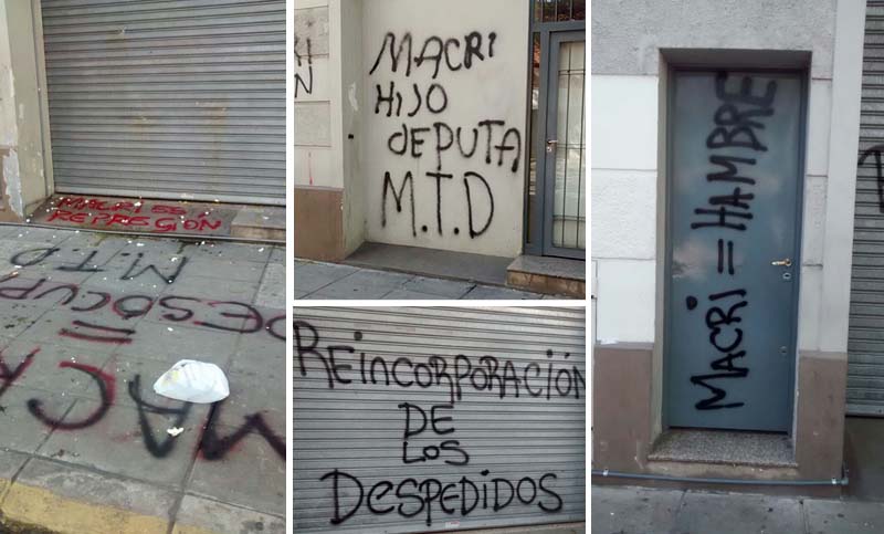 Un grupo de personas se manifestó con pintadas y huevazos frente a la Gerencia de Empleo