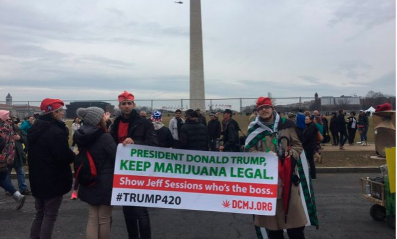 Manifestantes “procannabis” regalan miles de porros durante la investidura de Trump