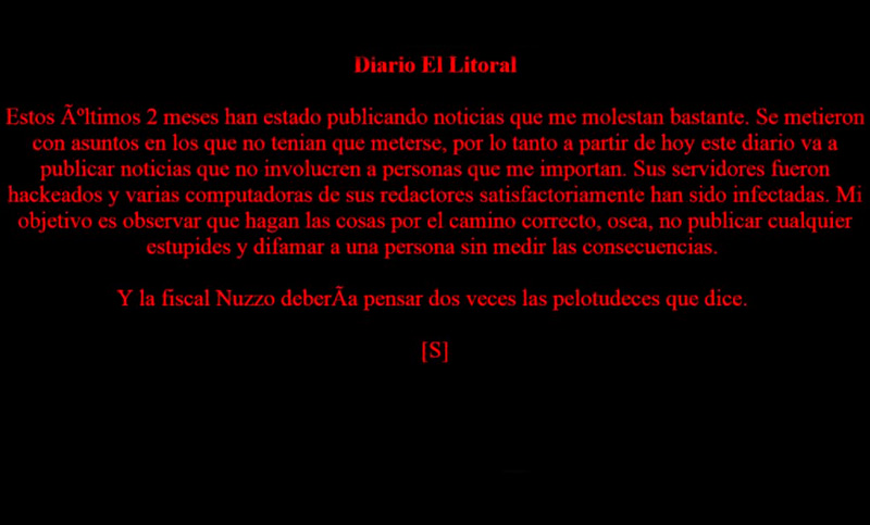 Hackearon la web de El Litoral y enviaron mensaje intimidatorio a una fiscal del MPA