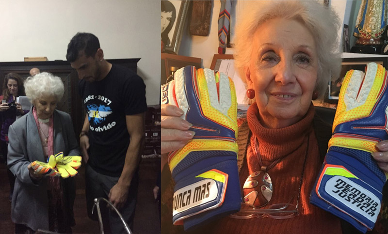 El Patón Guzmán le regaló sus guantes a Estela de Carlotto
