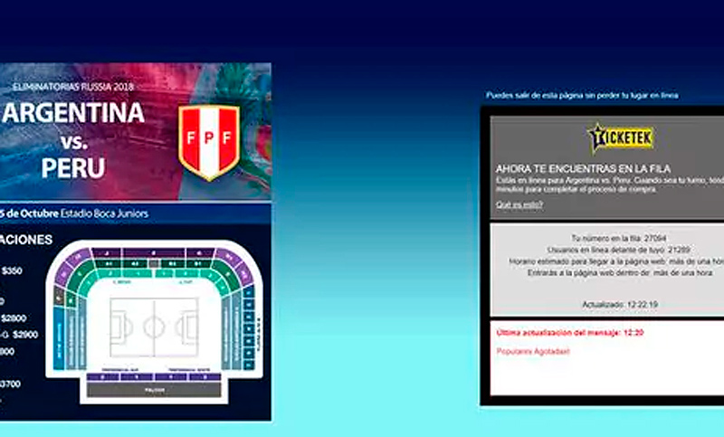 Se agotaron en veinte minutos las populares para el partido de Argentina