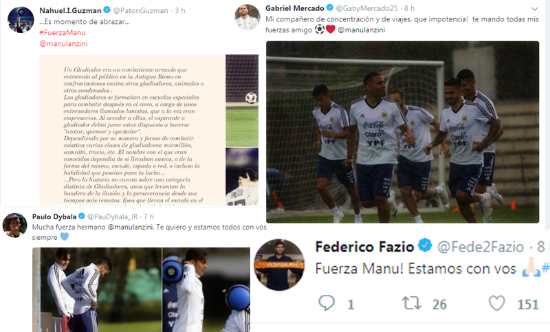 Nahuel Guzmán y otros compañeros apoyaron emotivamente a Lanzini