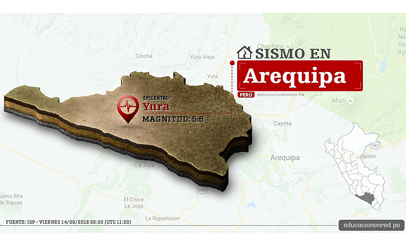 Un sismo de 5,8 grados de magnitud estremeció la región peruana de Arequipa