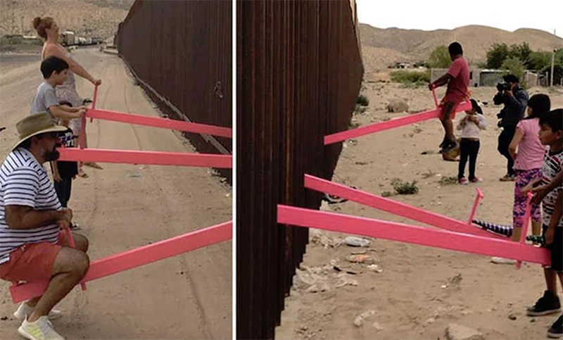 Singular manera de conectar a divididos por el muro de Trump