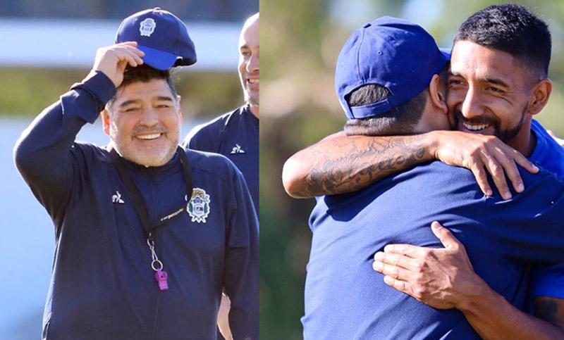 Maradona volvió a las prácticas del Lobo y todo fue alegría en el Tripero