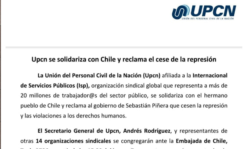Sindicatos estatales, liderados por UPCN, reclamaron al presidente de Chile que responda demandas