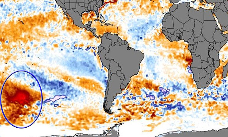Una gigantesca masa de agua caliente avanza hacia Sudamérica