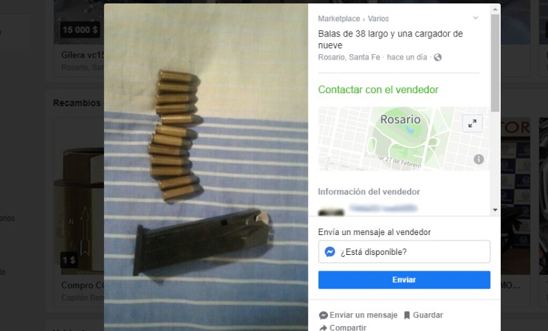 Apareció una publicación en Facebook de venta de balas en Rosario