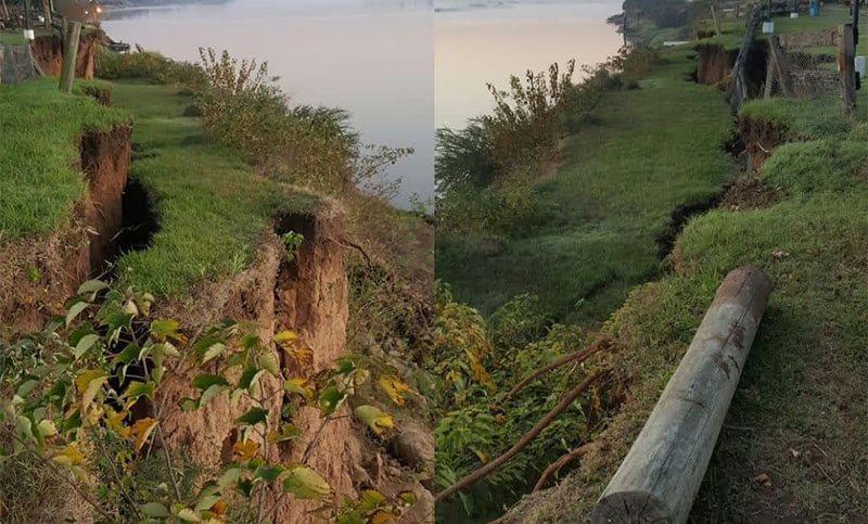 Otro impactante derrumbe en la barranca del río Paraná, en Puerto Gaboto