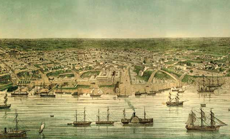 Foto: Litografía de Rosario de Santa Fe por Eduardo Fleuty, 1875.