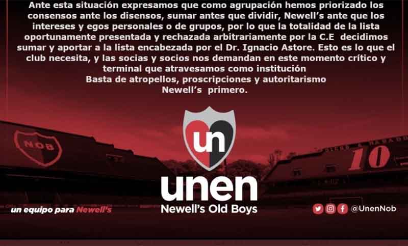 Elecciones en Newell’s: Unen anunció que no hará cambios y apoya a Astore