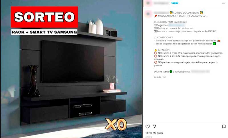 Alertan sobre maniobras de fraude con falsos sorteos en Instagram