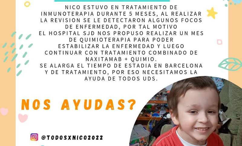 Solicitan fondos para que un niño pueda realizar un tratamiento en Barcelona