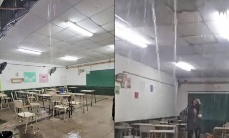 El techo de un aula de la escuela Gurruchaga cayó luego de las intensas lluvias