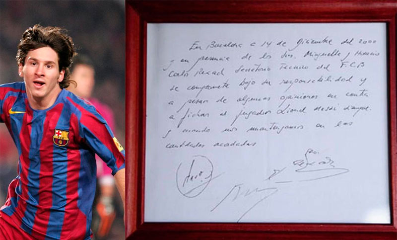 Se subasta la servilleta con la que el FC Barcelona fichó a Leo Messi