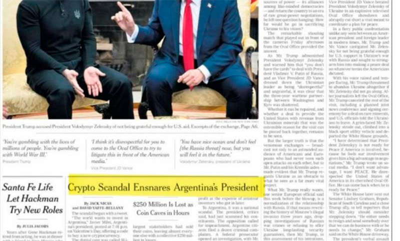 Fenómeno barrial: el escándalo de Milei con LIBRA llegó a la tapa del The New York Times