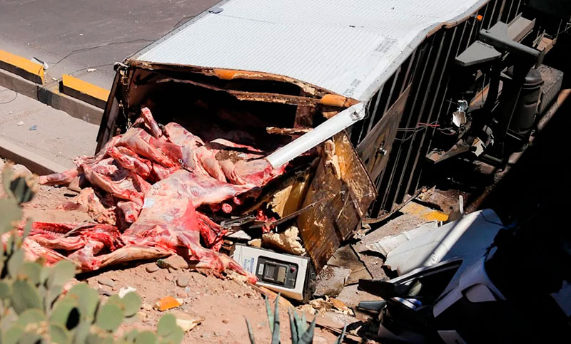 Mendoza: tras volcar un camión con carne varias personas intentaron llevarse las medias reces