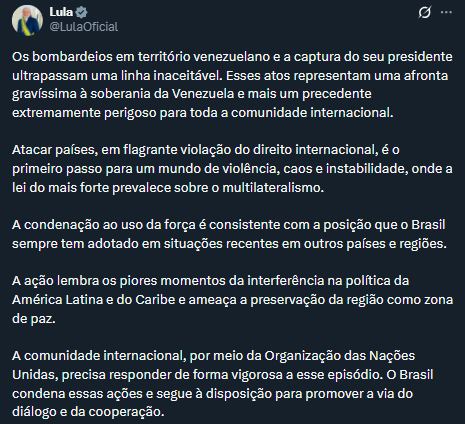 Lula condenó la intervención de Trump: “Los bombardeos en territorio venezolano y la captura de su presidente son inaceptables” 