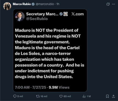 Marco Rubio: "Maduro ya no es presidente de Venezuela y será juzgado en EE.UU."