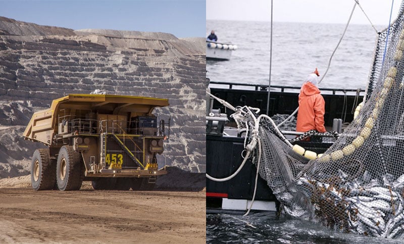 La minería marcó un nuevo récord, mientras que la actividad pesquera cayó fuertemente