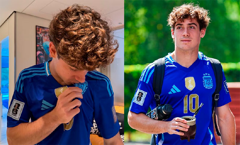 Colapinto llegó a la previa del GP de Bélgica con la camiseta de Messi y chicaneó a Inglaterra