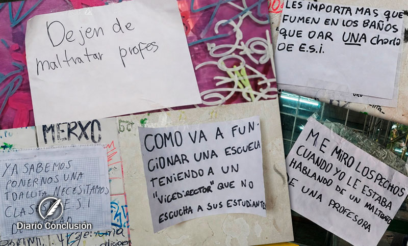 «Me miró los pechos mientras le hablaba del maltrato»: alumnos de una escuela rosarina visibilizaron carteles en contra de los interventores