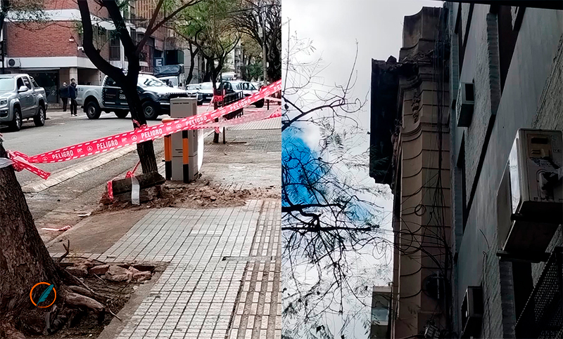 Susto en Catamarca y Dorrego: se desprendió mampostería de un inmueble centenario y cercaron la vereda